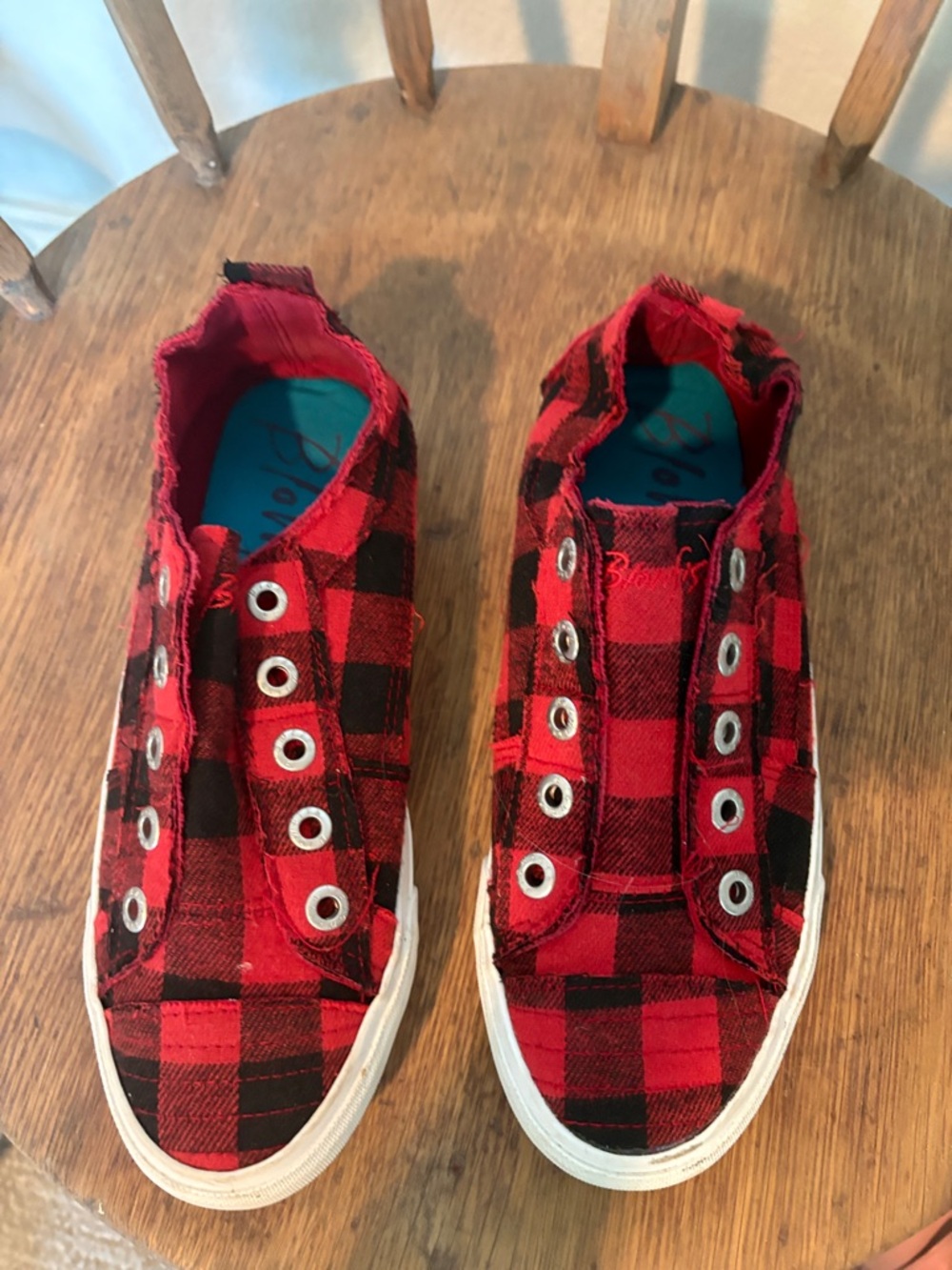 Blowfish Red and Black Plaid Slip-On Kids Sneakers
